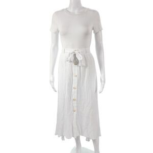 Zac & Rachel Womens A-Line Boho Midi Skirt White Button 65% Polyester Size L